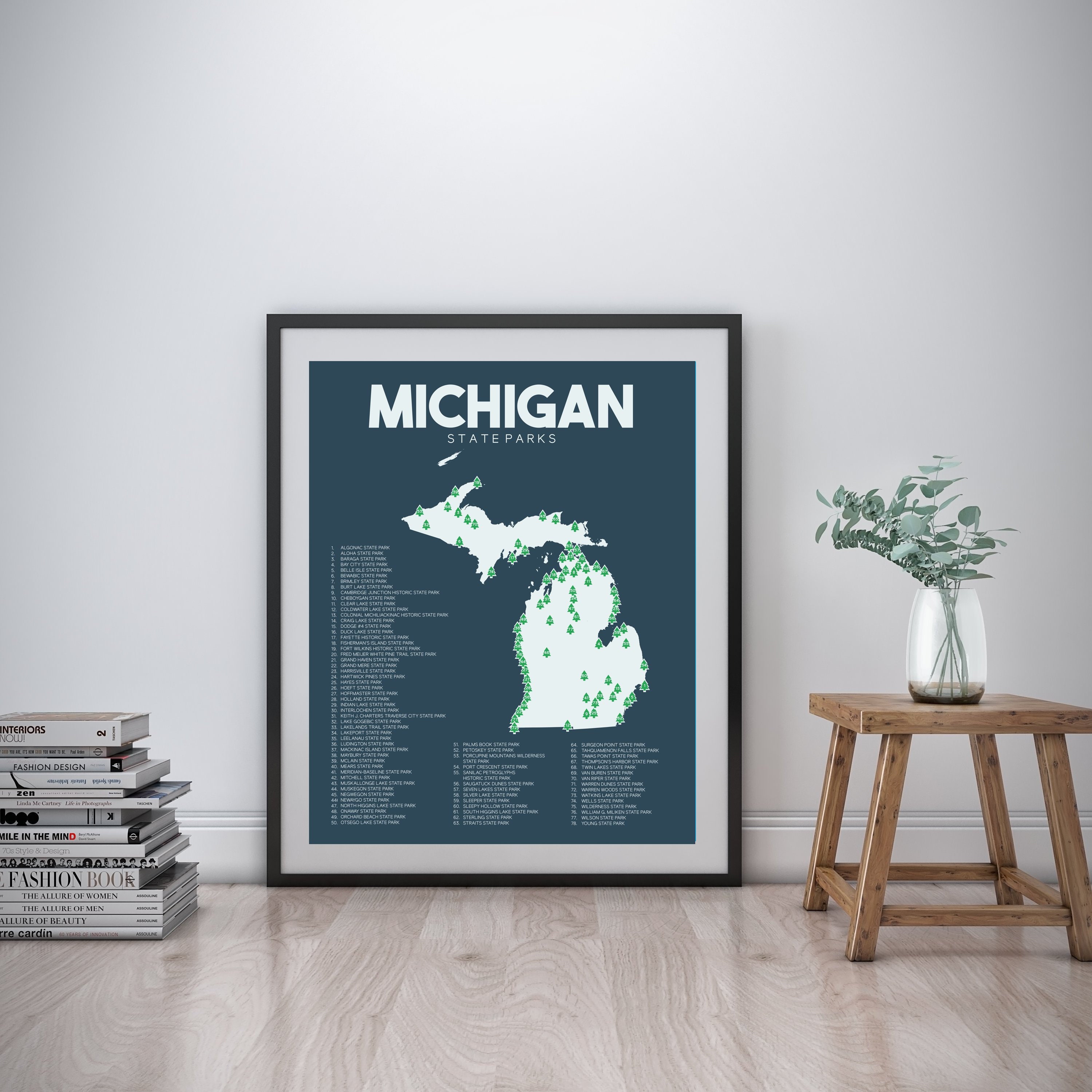 Michigan State Parks Map Printable 16x20 Gift for - Etsy