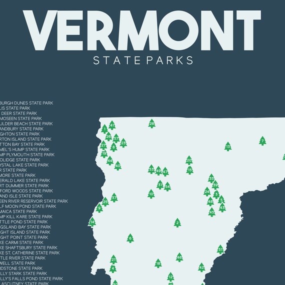 Vermont State Park Map Vermont State Parks Map printable 16x20 Gift for | Etsy