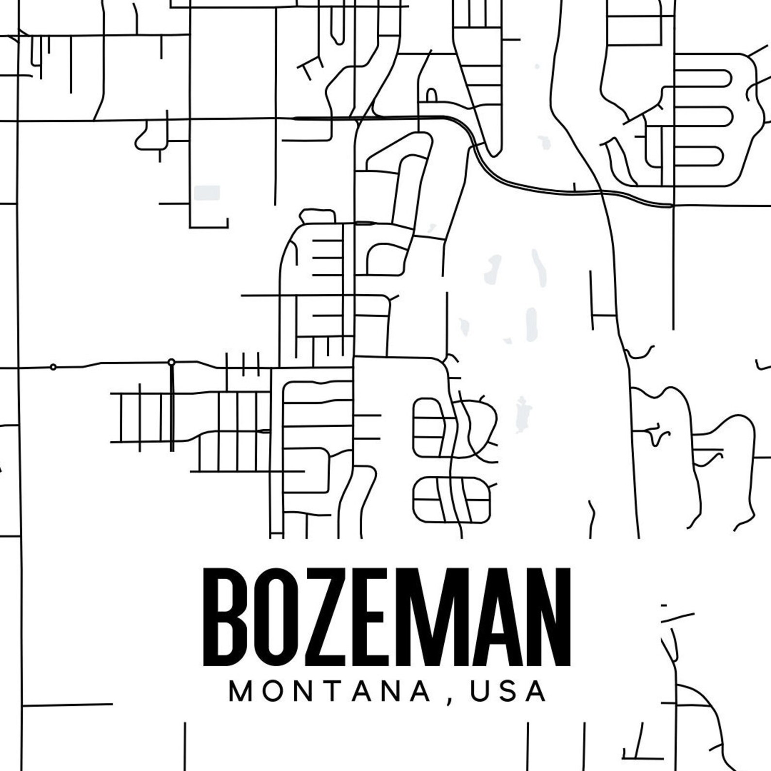 Bozeman Montana Map Printable Montana Map Art Bozeman Map Etsy
