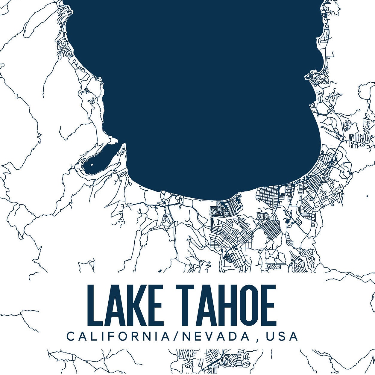 Lake Tahoe Printable Map Lake Tahoe Wall Art Lake Tahoe - Etsy