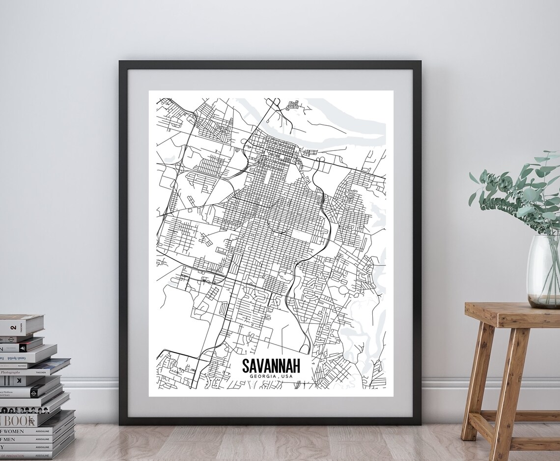 Savannah Georgia Map Printable Printable Map for Office | Etsy