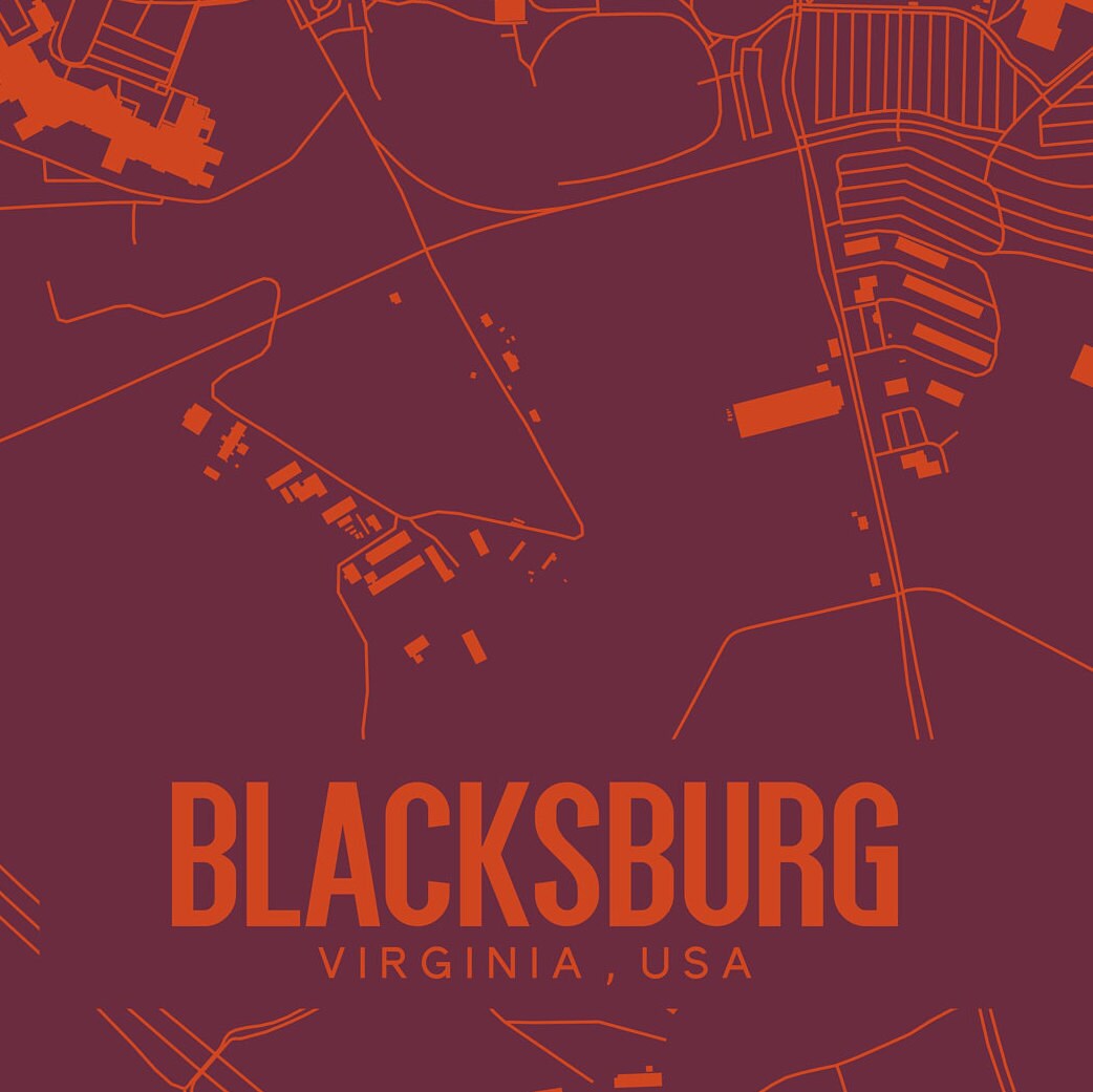 Blacksburg Virginia Printable Map Virgnia Tech Campus Map - Etsy