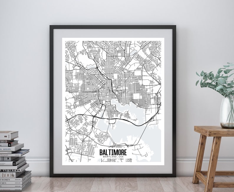 Baltimore Maryland Printable Map Baltimore Map Art Maryland - Etsy