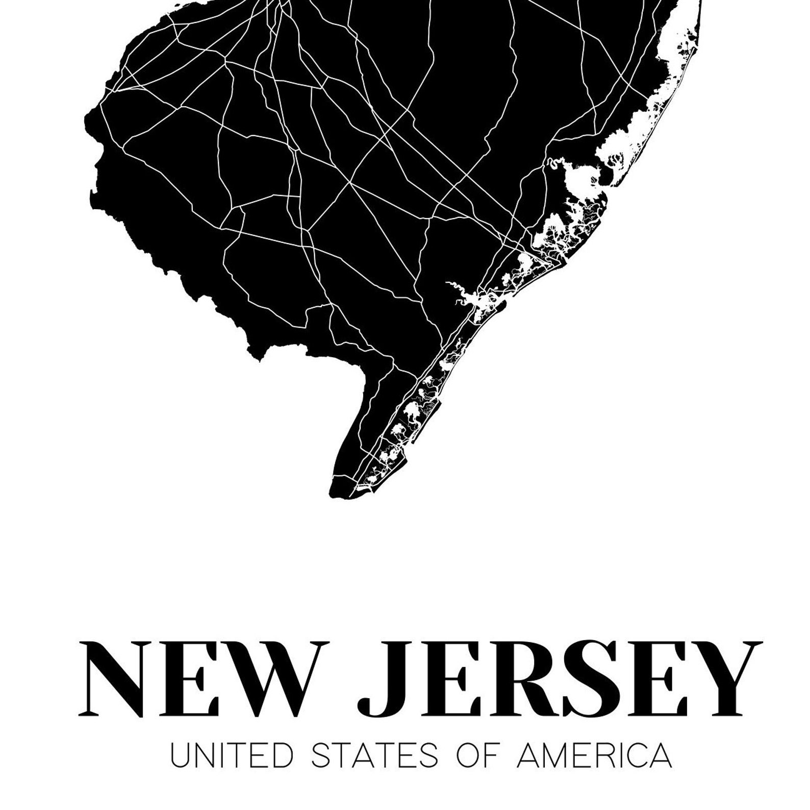 Map of New Jersey Printable New Jersey Map Print Printable - Etsy