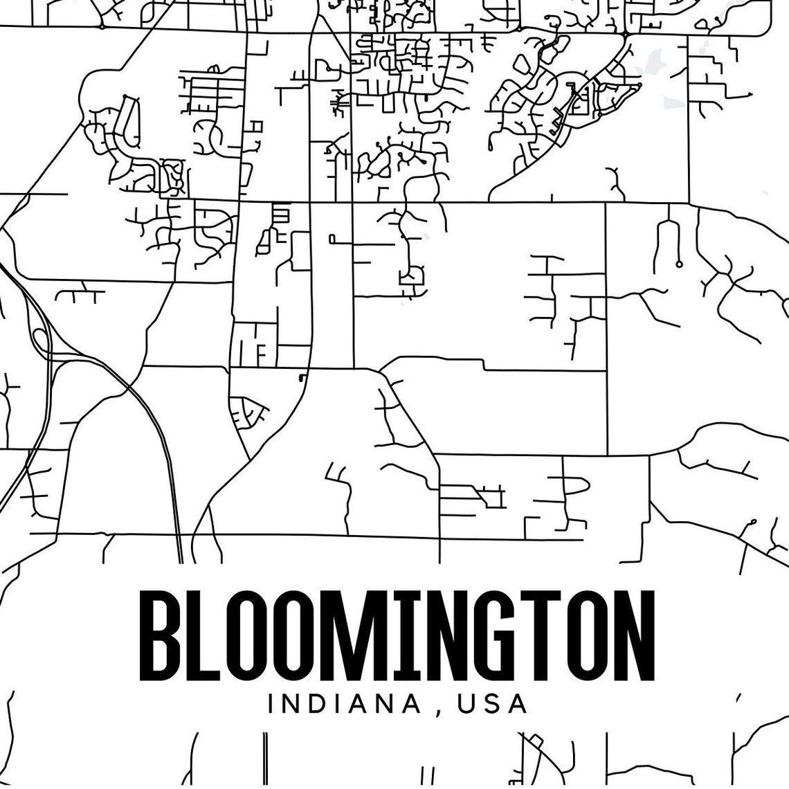 Bloomington Indiana Map Printable Bloomington Map Art Etsy