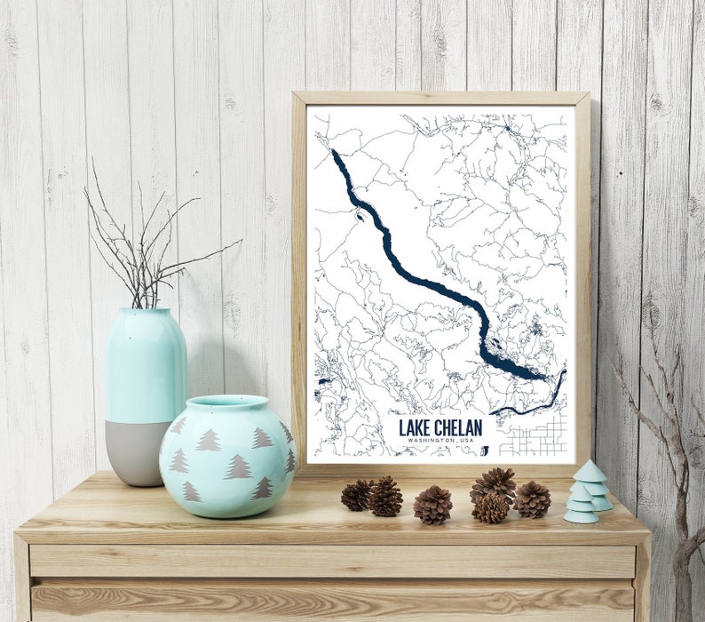 Lake Chelan Washington Printable Map Lake Chelan Wall Art Etsy