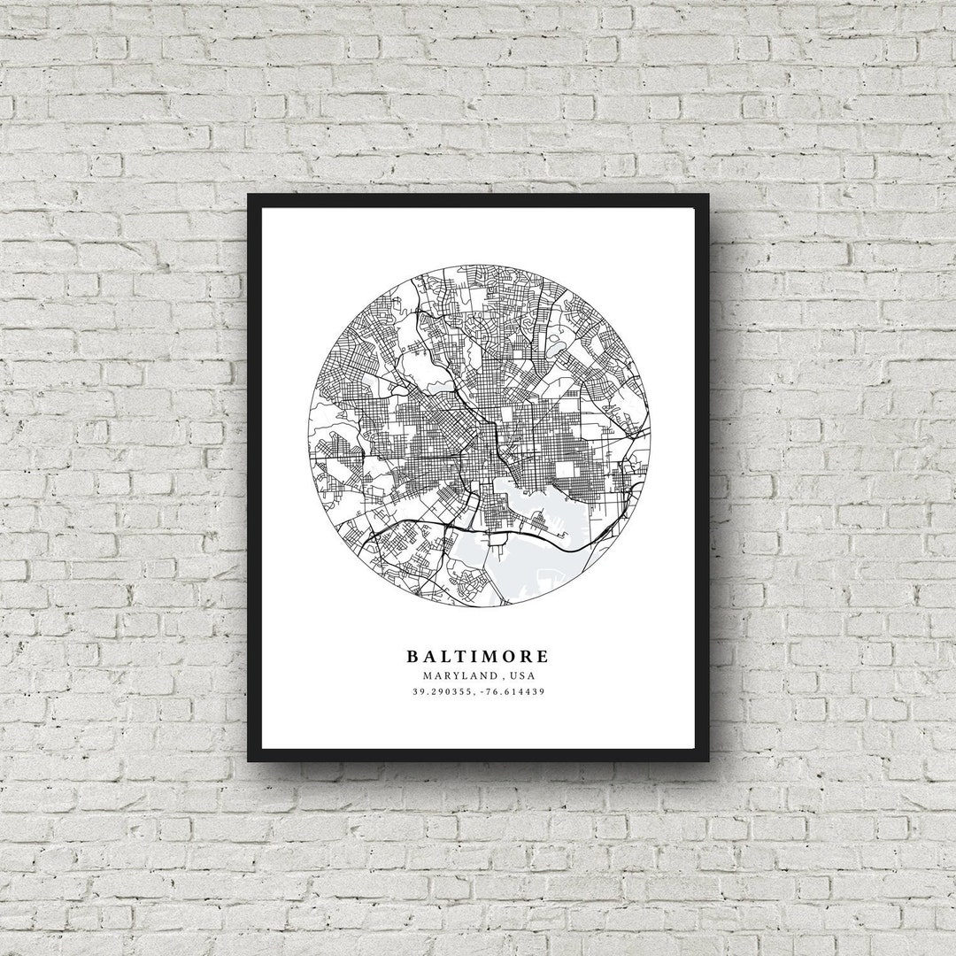 Baltimore Maryland Printable Map Baltimore Wall Art Maryland - Etsy