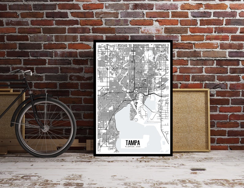 Tampa Florida Map Printable Tampa FL Wall Art Tampa Wall Etsy