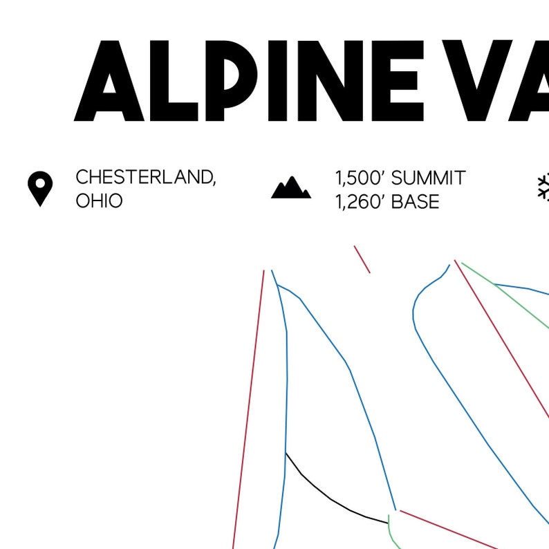 Alpine Valley Printable Ski Map 16x20 Alpine Valley Ohio Map Etsy