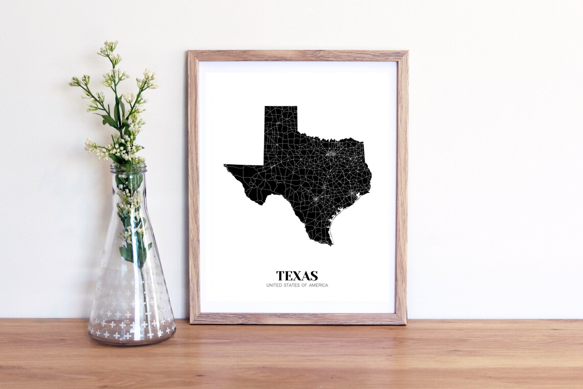 Map of Texas Printable Texas Map Printable Texas Decor - Etsy
