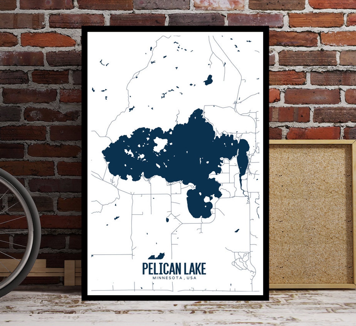 Pelican Lake Printable Map Pelican Lake Poster Pelican Lake Etsy