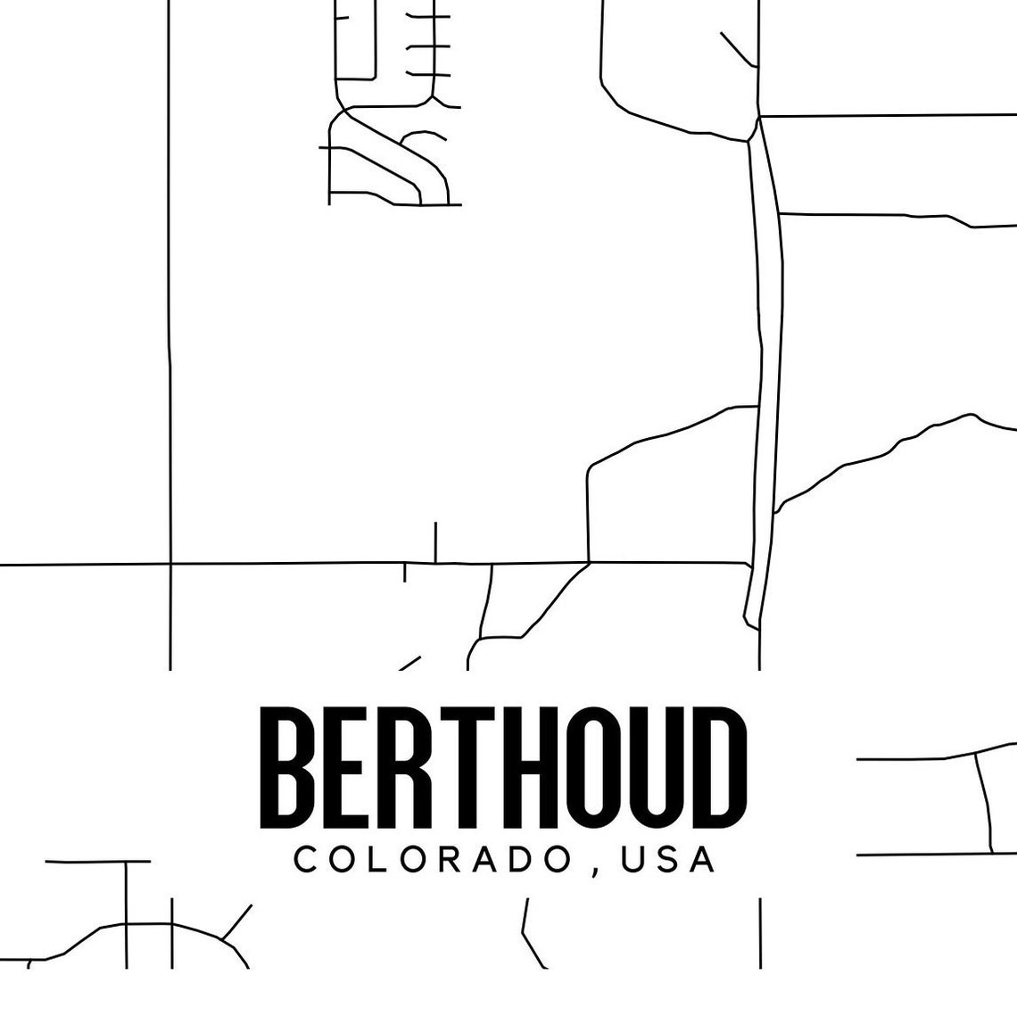 Berthoud Colorado Printable Map Berthoud Map Art Colorado Etsy