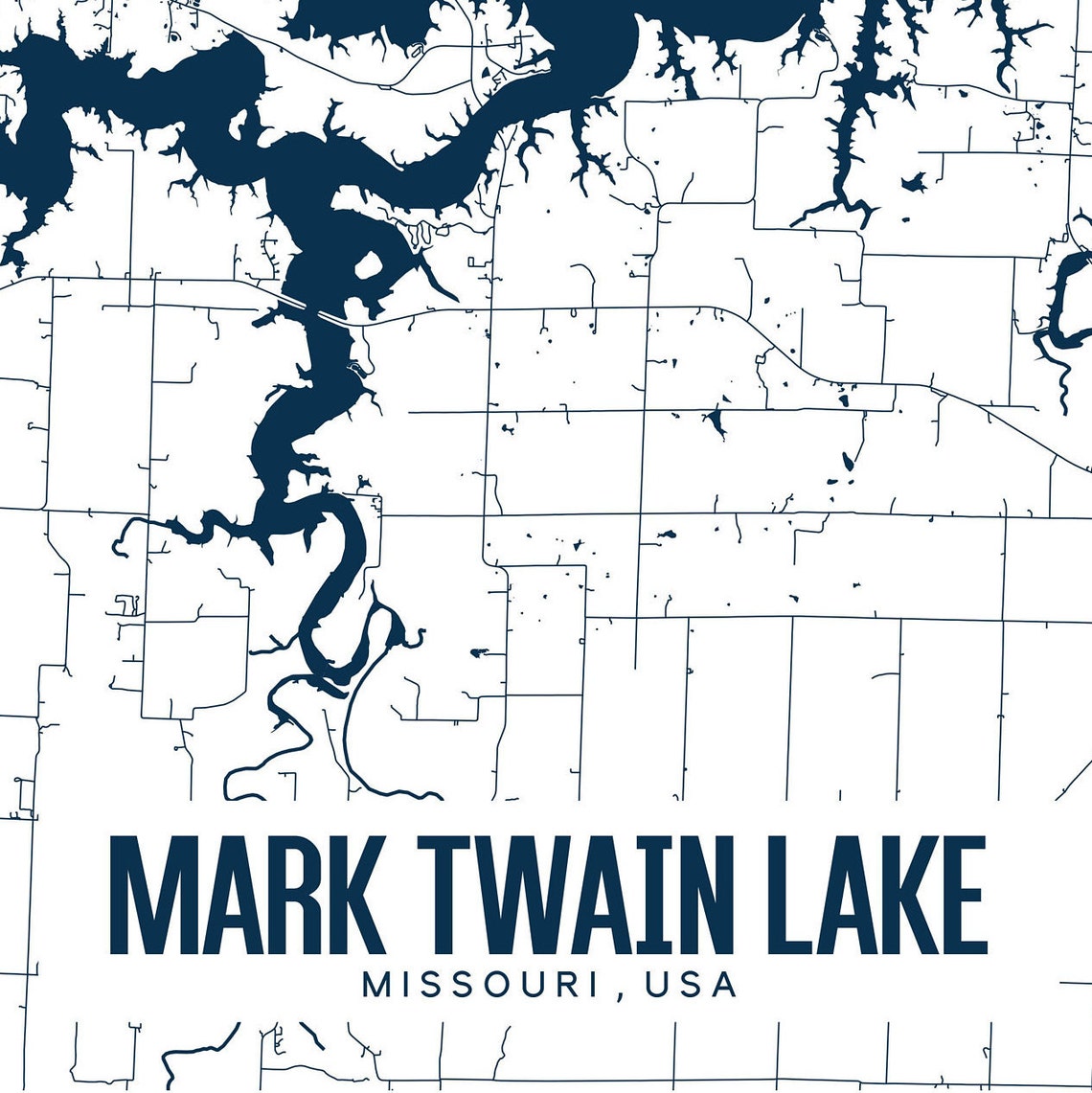 Mark Twain Lake Printable Map Mark Twain Lake Lake Missouri Etsy