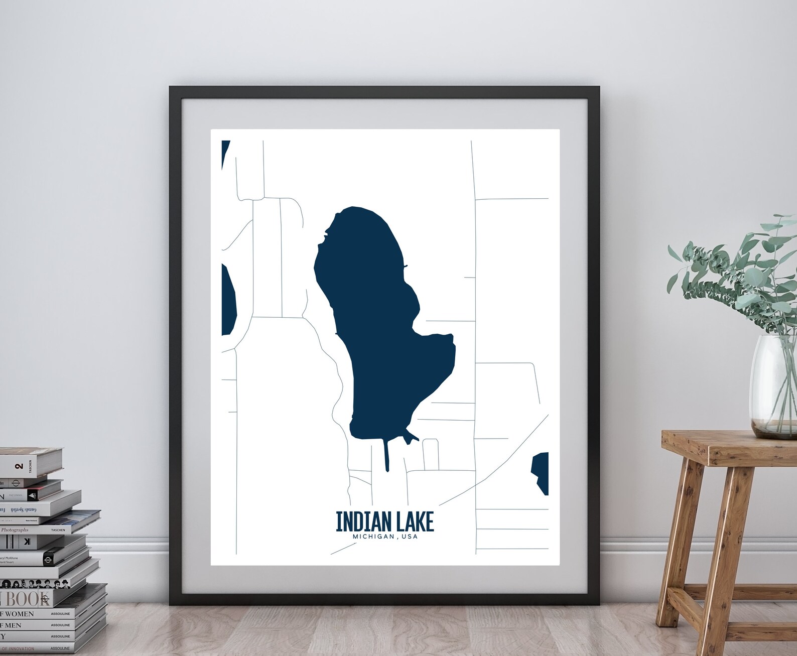 Indian Lake Printable Map Art Indian Lake Michigan Map Art | Etsy