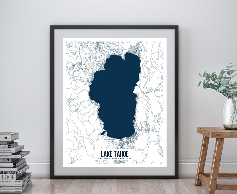 Lake Tahoe Printable Map Lake Tahoe Wall Art Lake Tahoe Etsy