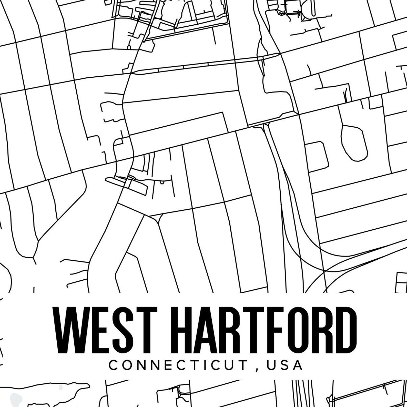 West Hartford Connecticut Printable Map West Hartford CT Wall Etsy