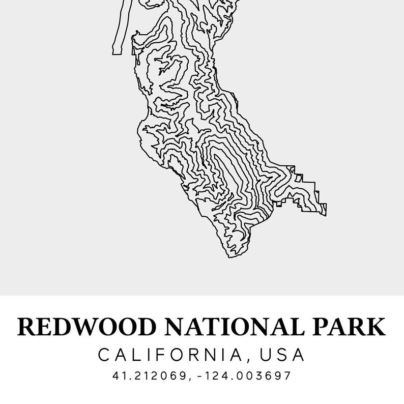 Redwood National Park Printable Topographic Map California - Etsy