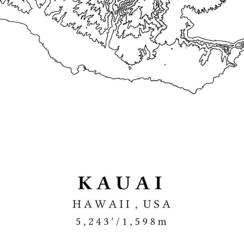 Kauai Hawaii Topographic Map Kauai Map Kauai Hawaii Print | Etsy