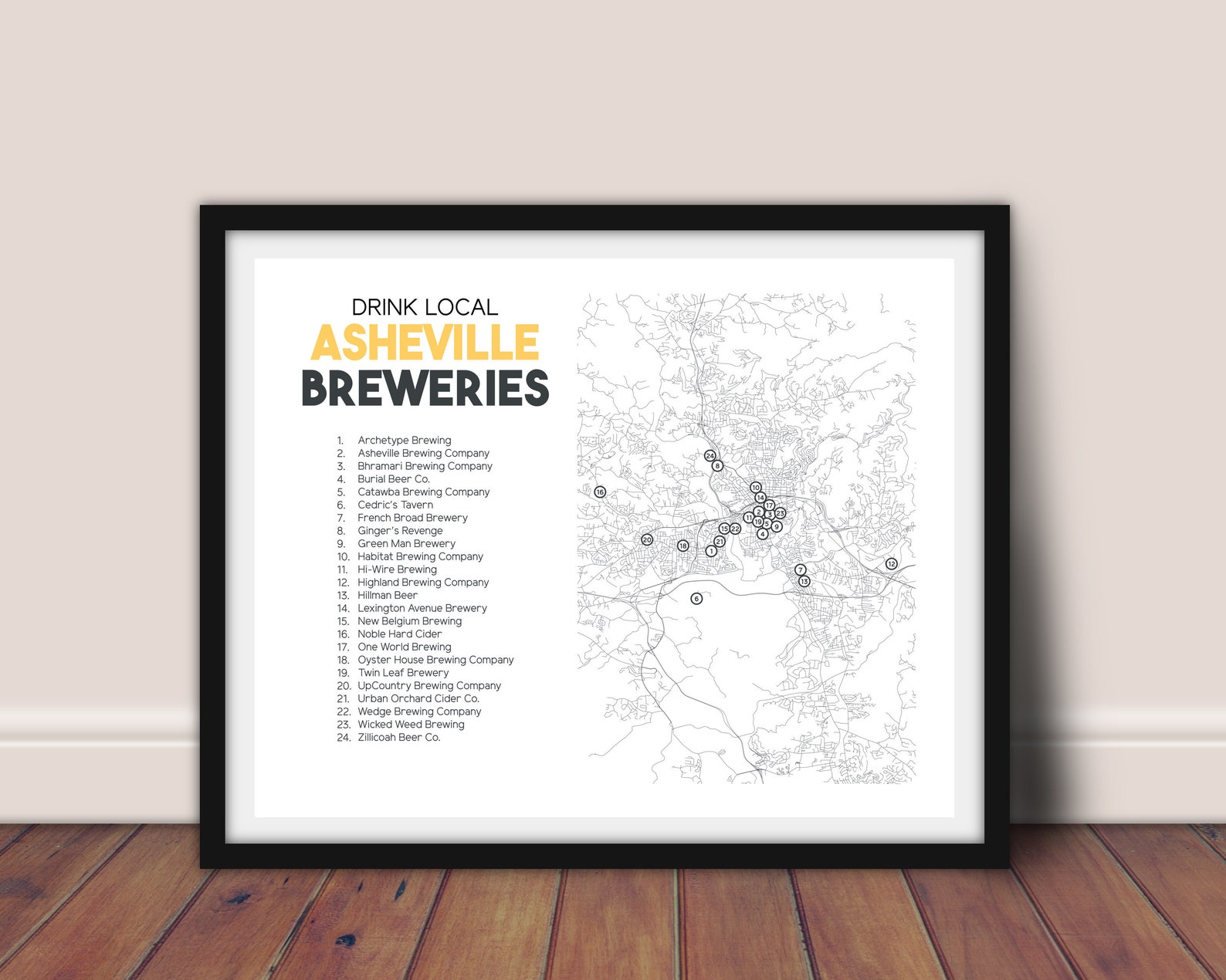 Asheville Breweries Printable Map 16x20 Asheville  Etsy