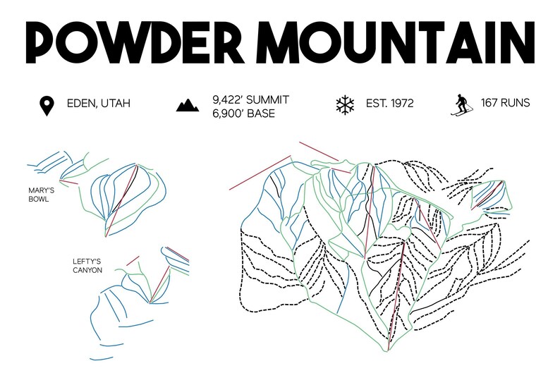 Powder Mountain Printable Ski Map Powder Mountain Trail Map Etsy