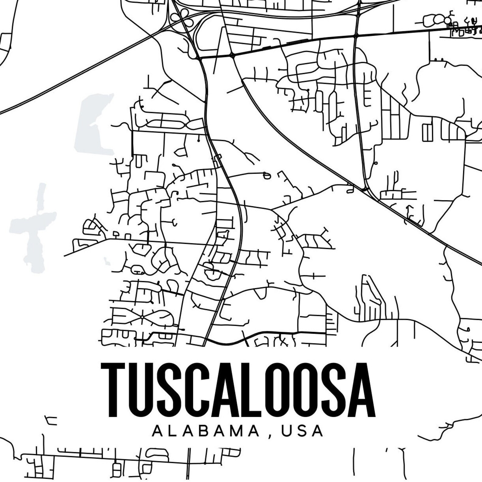 Tuscaloosa Alabama Map Printable Tuscaloosa City Map Art - Etsy