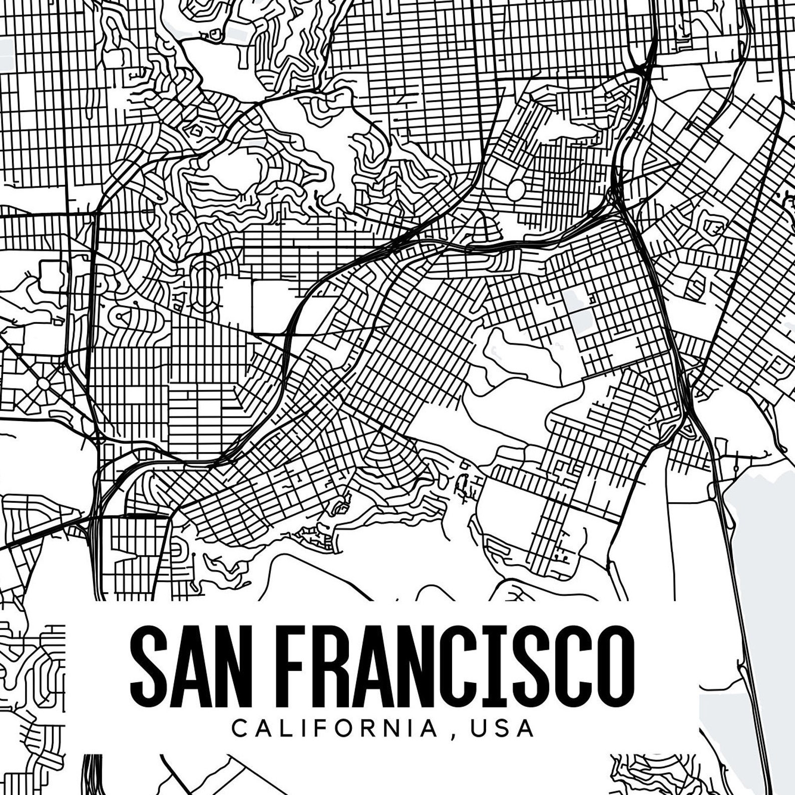 San Francisco California Printable Map San Francisco Map Art - Etsy