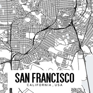 San Francisco California Printable Map San Francisco Map Art - Etsy