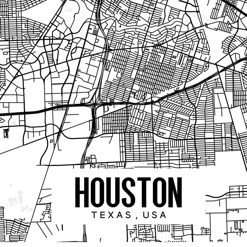 Houston Texas Map Printable Houston Wall Art Texas Wall Art | Etsy