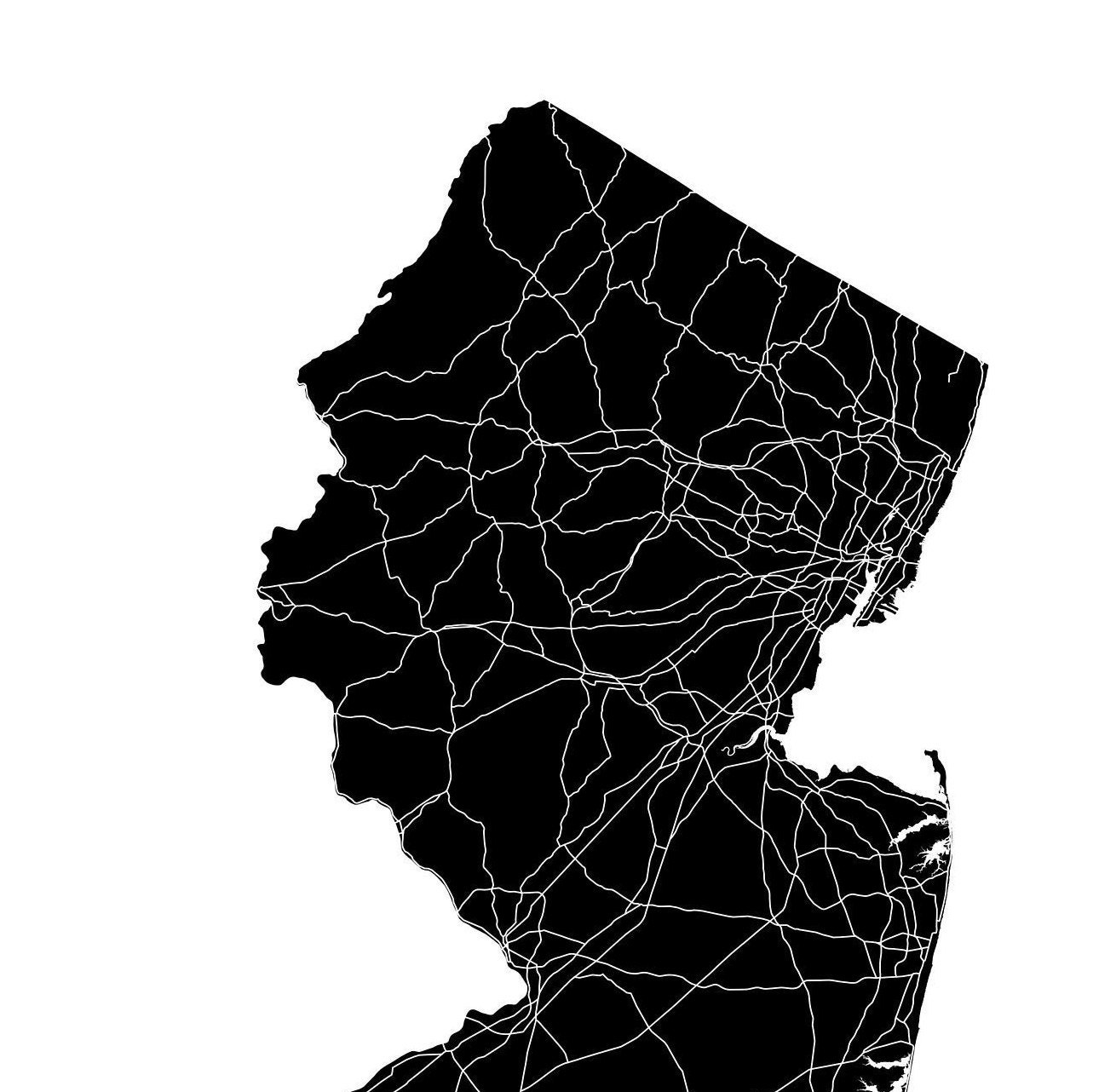 Map of New Jersey Printable New Jersey Map Print Printable - Etsy
