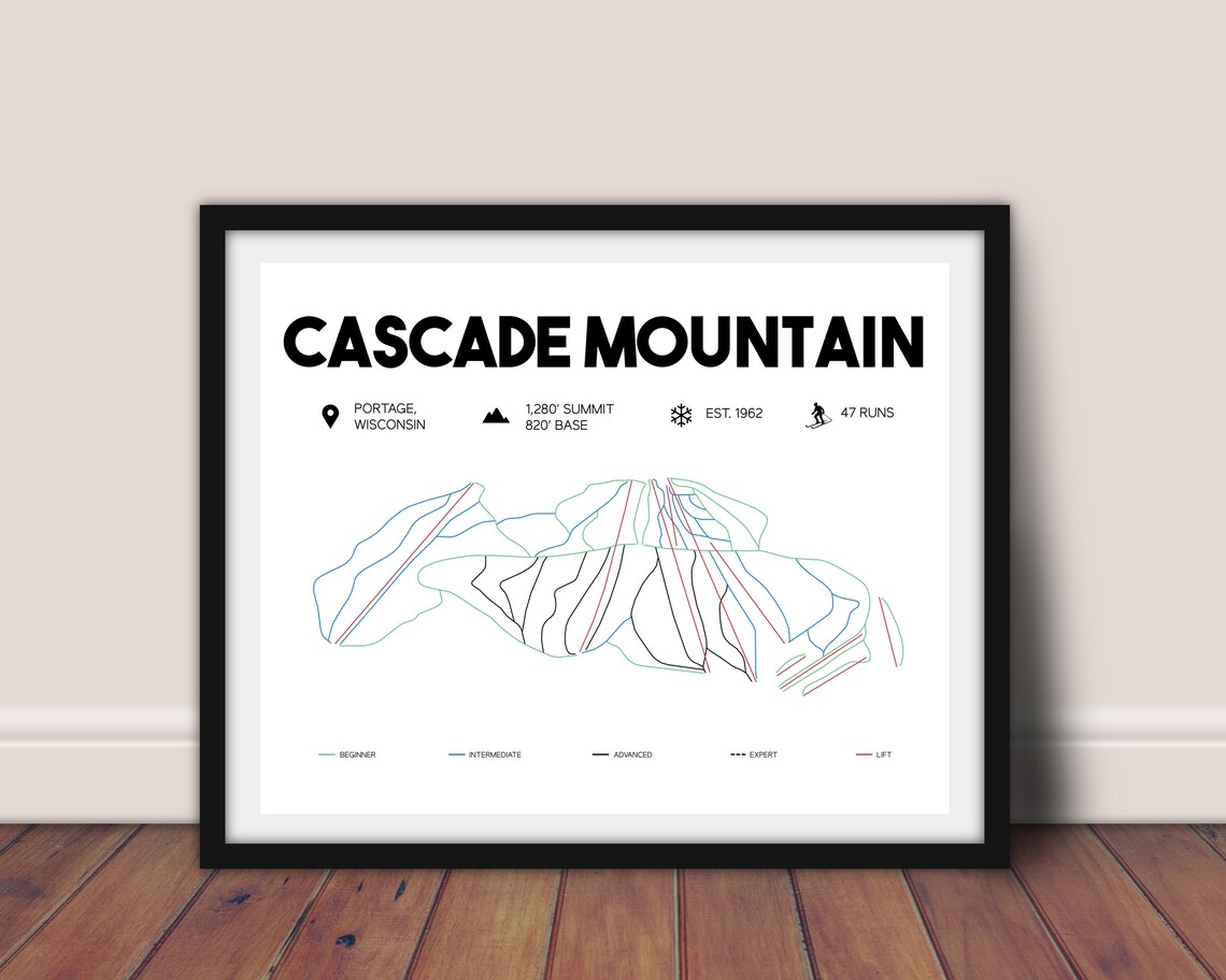 Cascade Mountain Printable Ski Map 16x20, Cascade Mountain Wisconsin ...