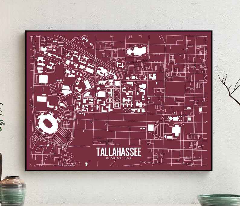 Tallahassee Florida Printable Map Florida State Print | Etsy