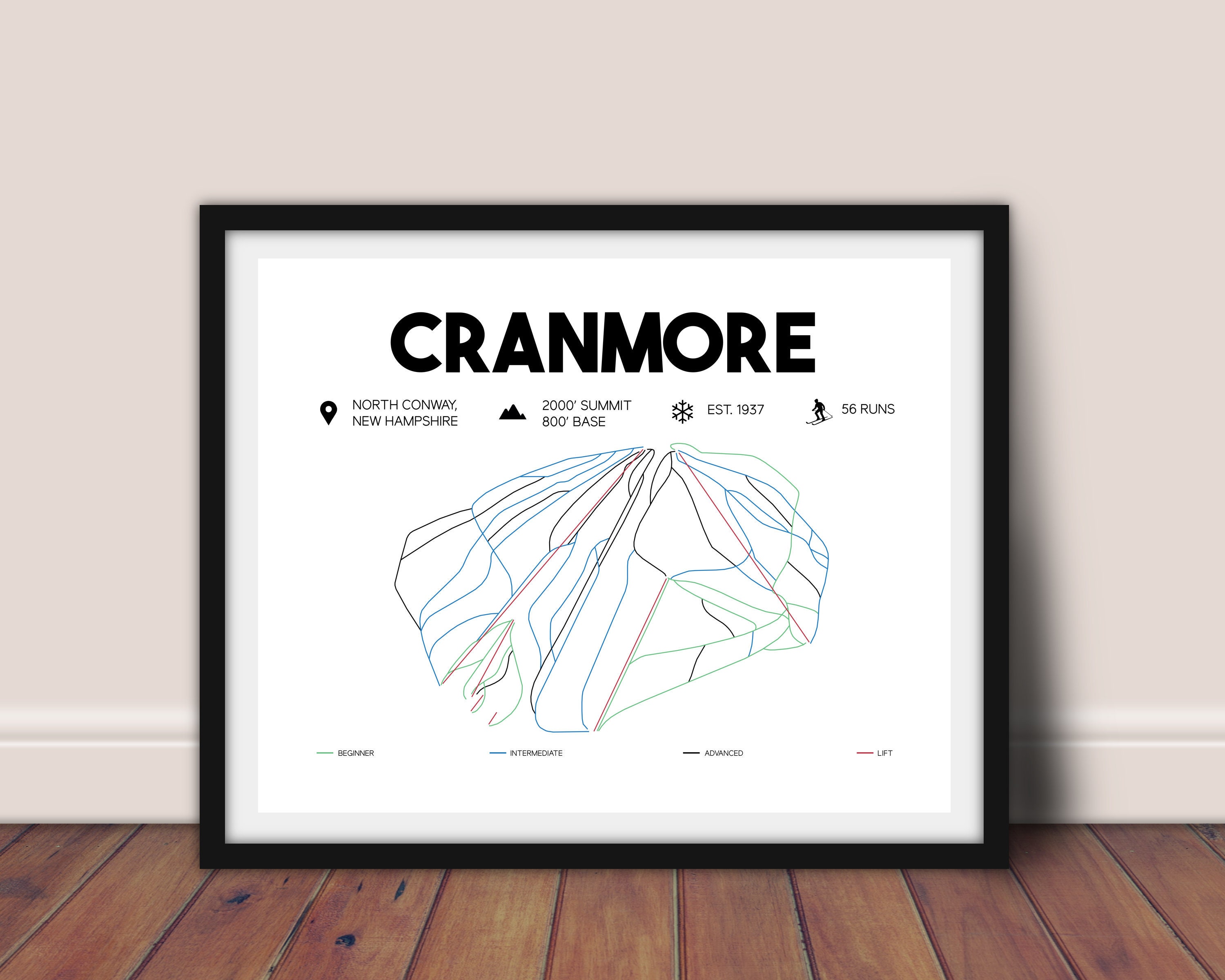Cranmore Mountain Trail Map Cranmore Mountain Printable Ski Trail Map Ski Map | Etsy Australia