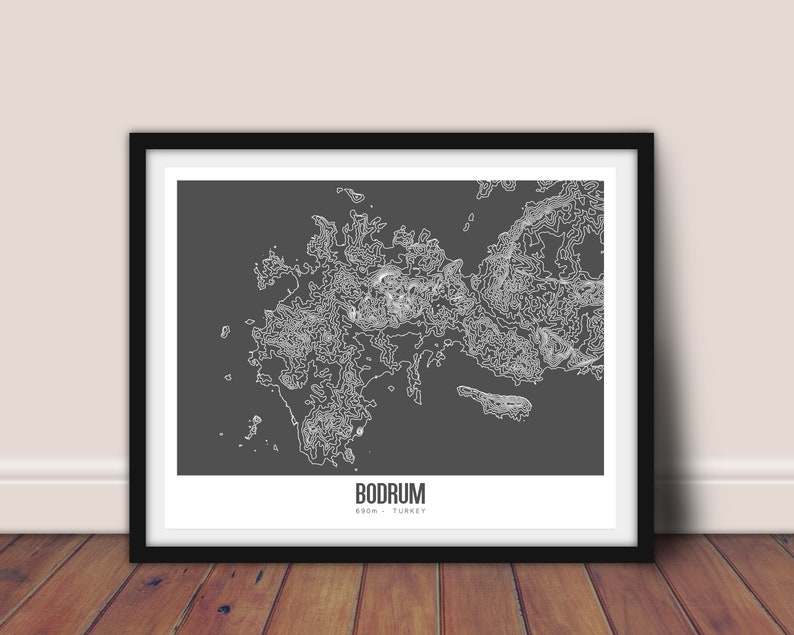 Bodrum Turkey Printable Topographic Map 16x20, Bodrum Turkey Map, Printable Topographic Map, Turkey Map Art, Bodrum Penninsula, Muğla Turkey image 6