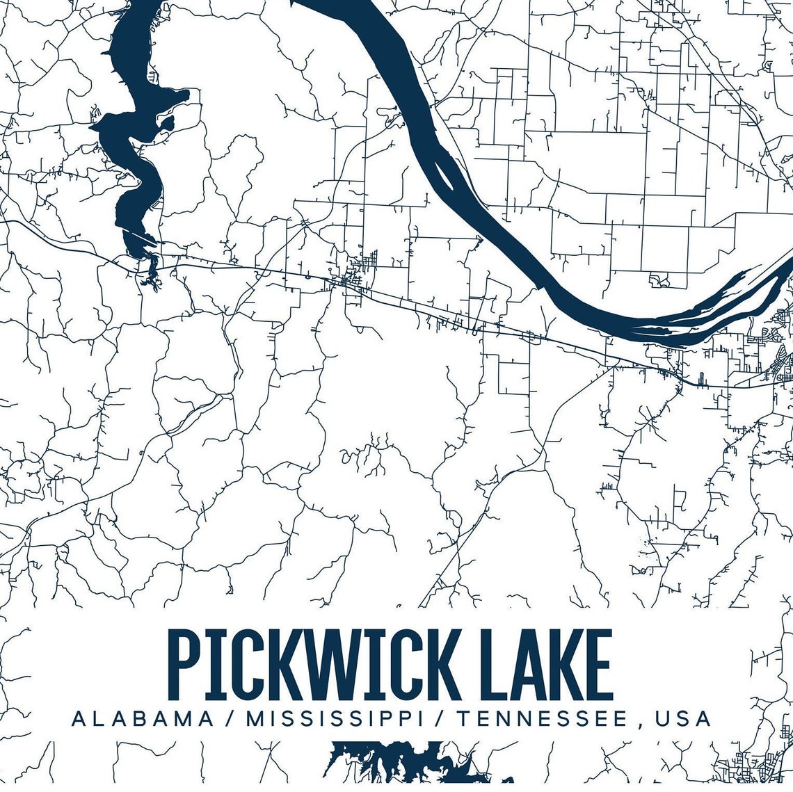 Pickwick Lake Printable Map Alabama Wall Art Pickwick Lake Etsy