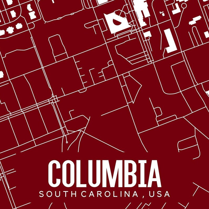Columbia South Carolina Printable Map Columbia Map Print Etsy