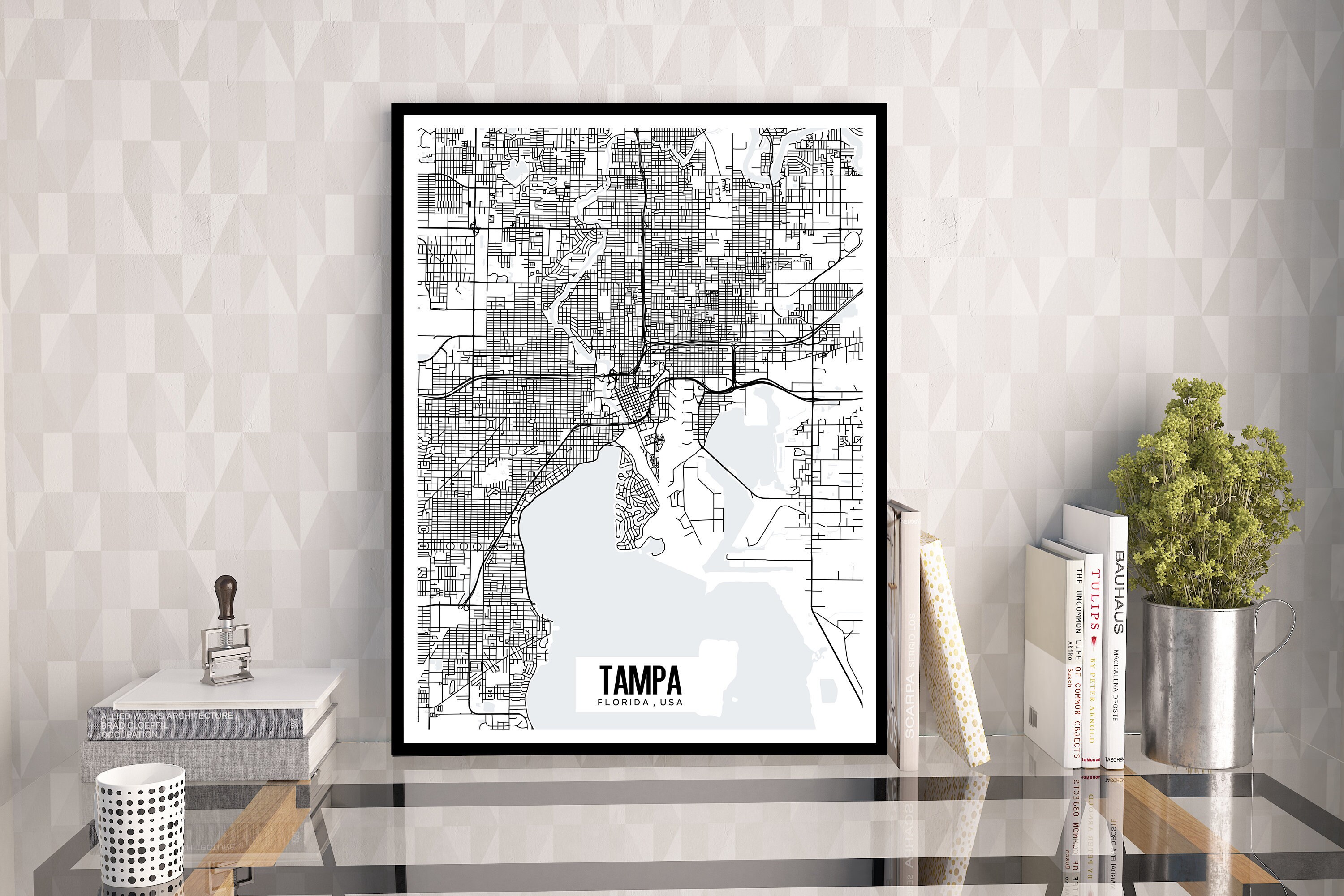 Tampa Florida Map Printable Tampa FL Wall Art Tampa Wall Etsy