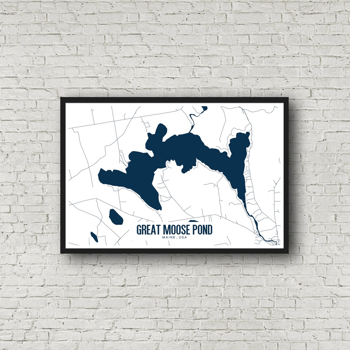Great Moose Pond Maine Printable Map Great Moose Pond Wall Etsy