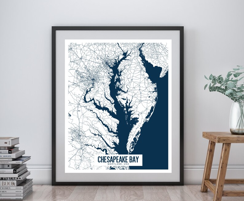 Chesapeake Bay Printable Map Maryland Wall Art Chesapeake Etsy