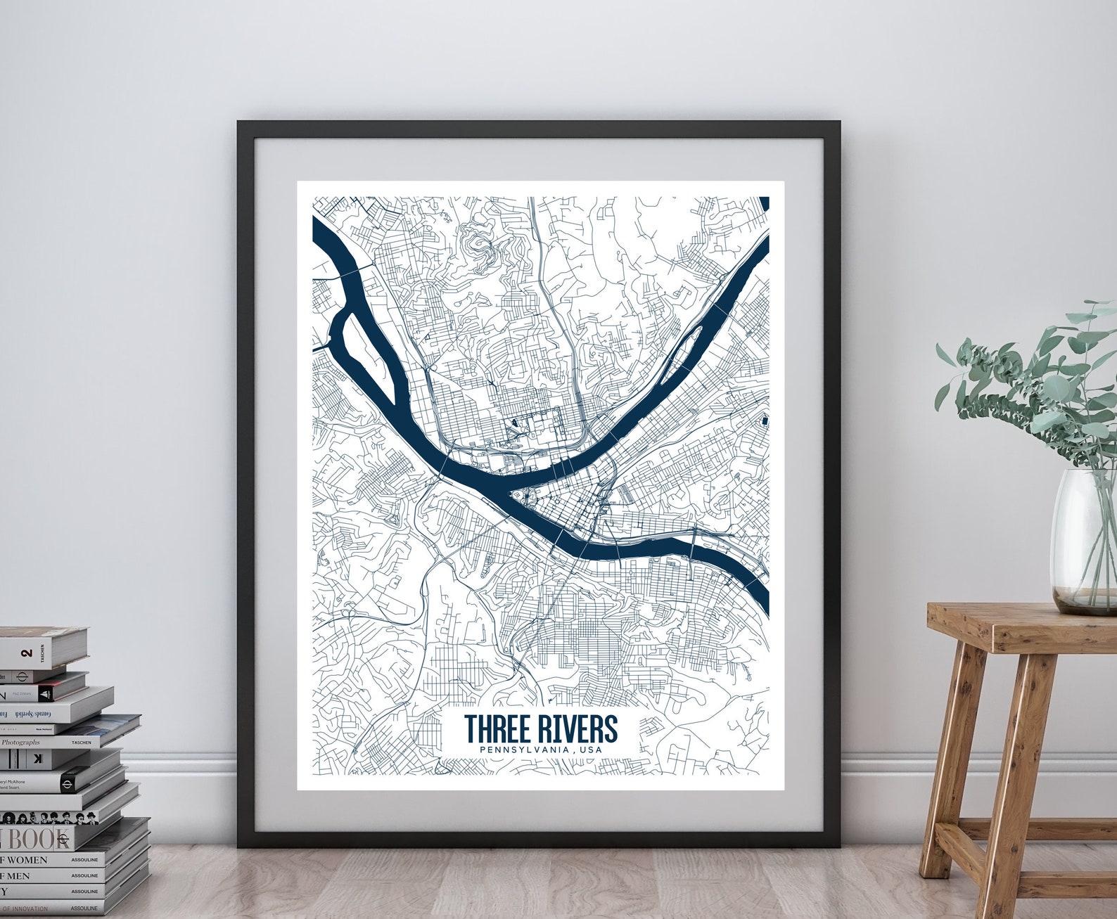 Pittsburgh Three Rivers Printable Map Three Rivers Map Three Etsy