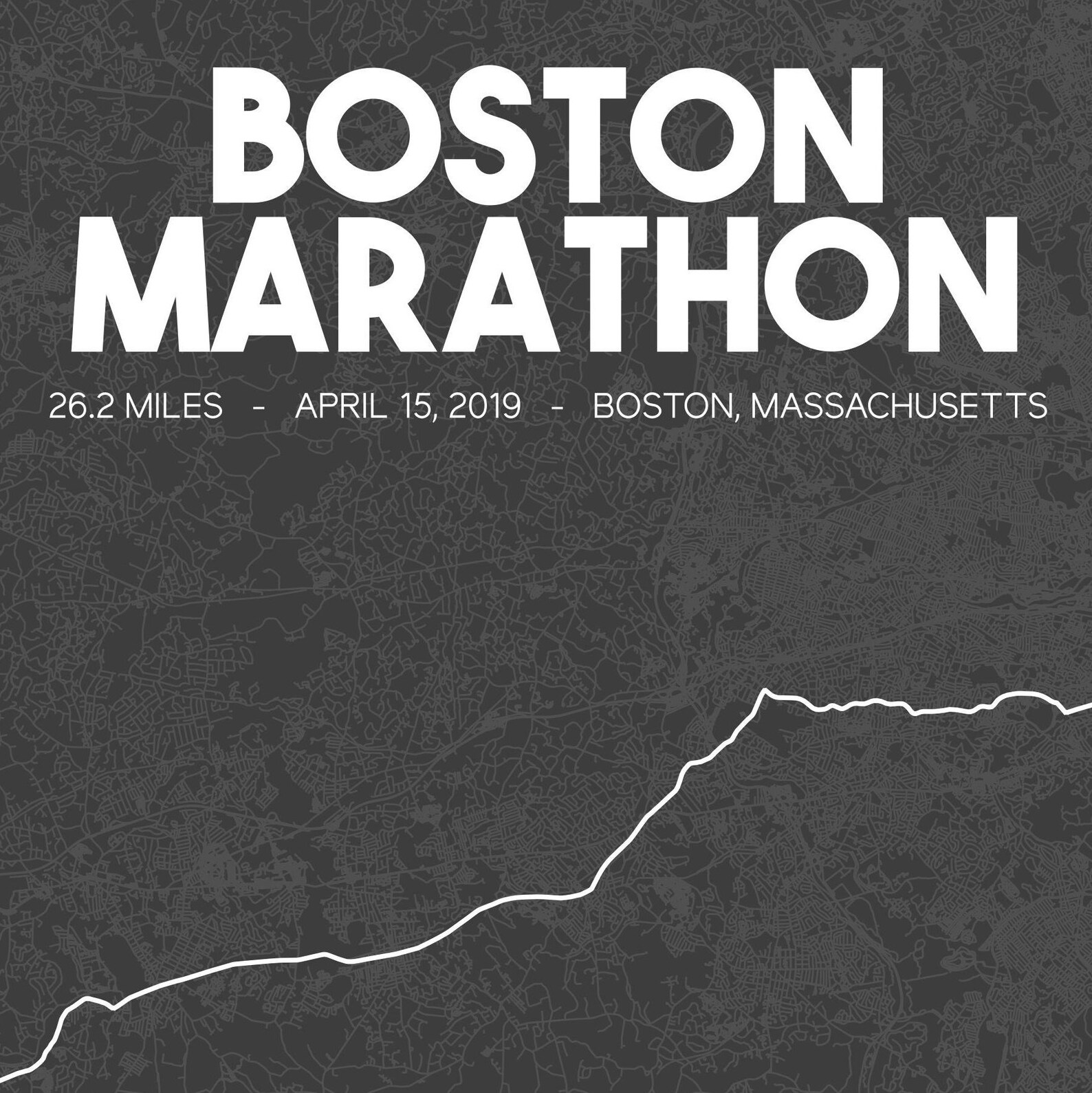 Boston Marathon course map 2019 Marathon printable map art Etsy