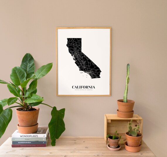 Map of California Printable California Map Printable CA Wall | Etsy