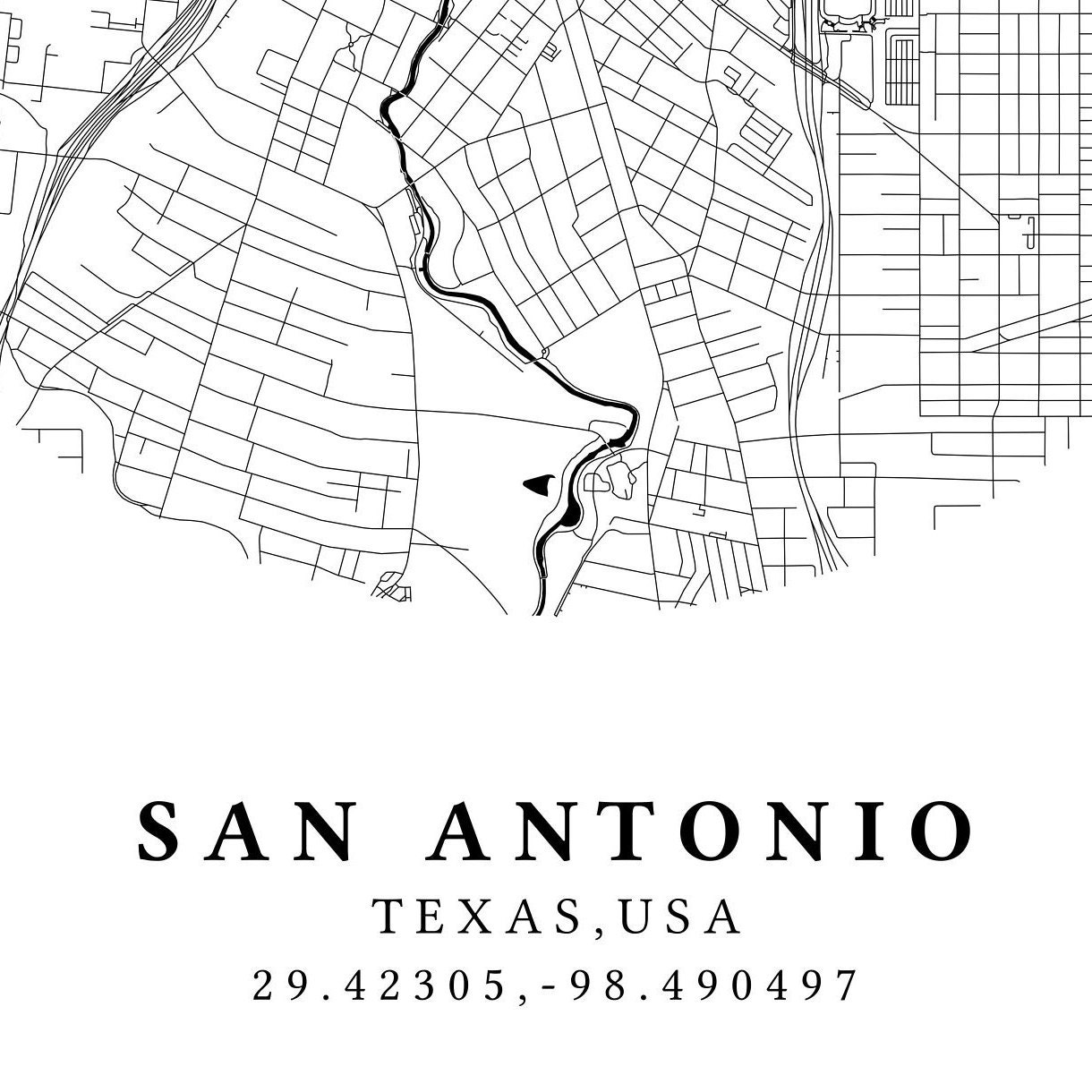 San Antonio Downtown Street Map San Antonio Wall Art Texas Etsy UK