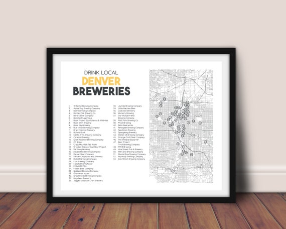 Denver Colorado Breweries Printable City Map Beer Art Wall Etsy