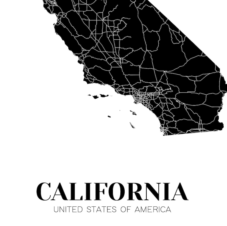 Map of California Printable California Map Printable CA Wall - Etsy