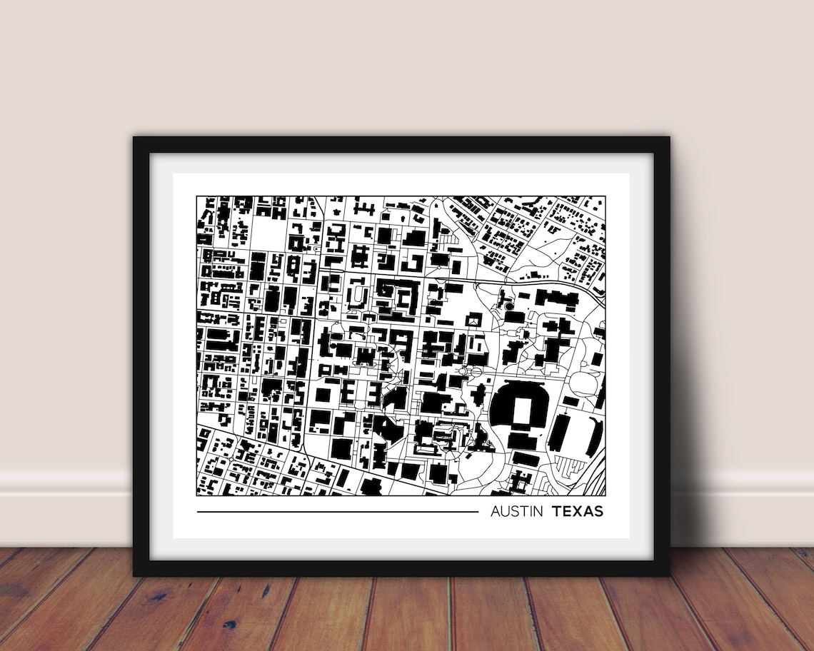 Austin Texas street map University of Texas campus map UT | Etsy