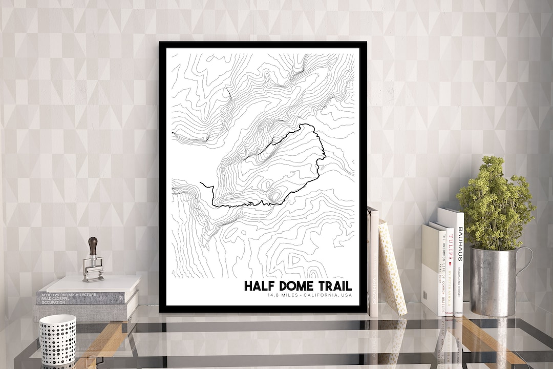 Half Dome Trail Topographic Map, Printable Half Dome Map, Trail Map