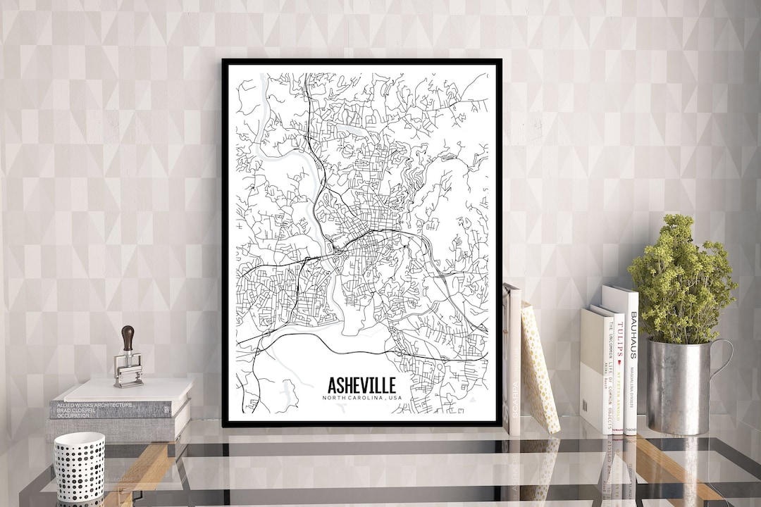 Asheville North Carolina Map Printable, Printable Asheville Wall Art