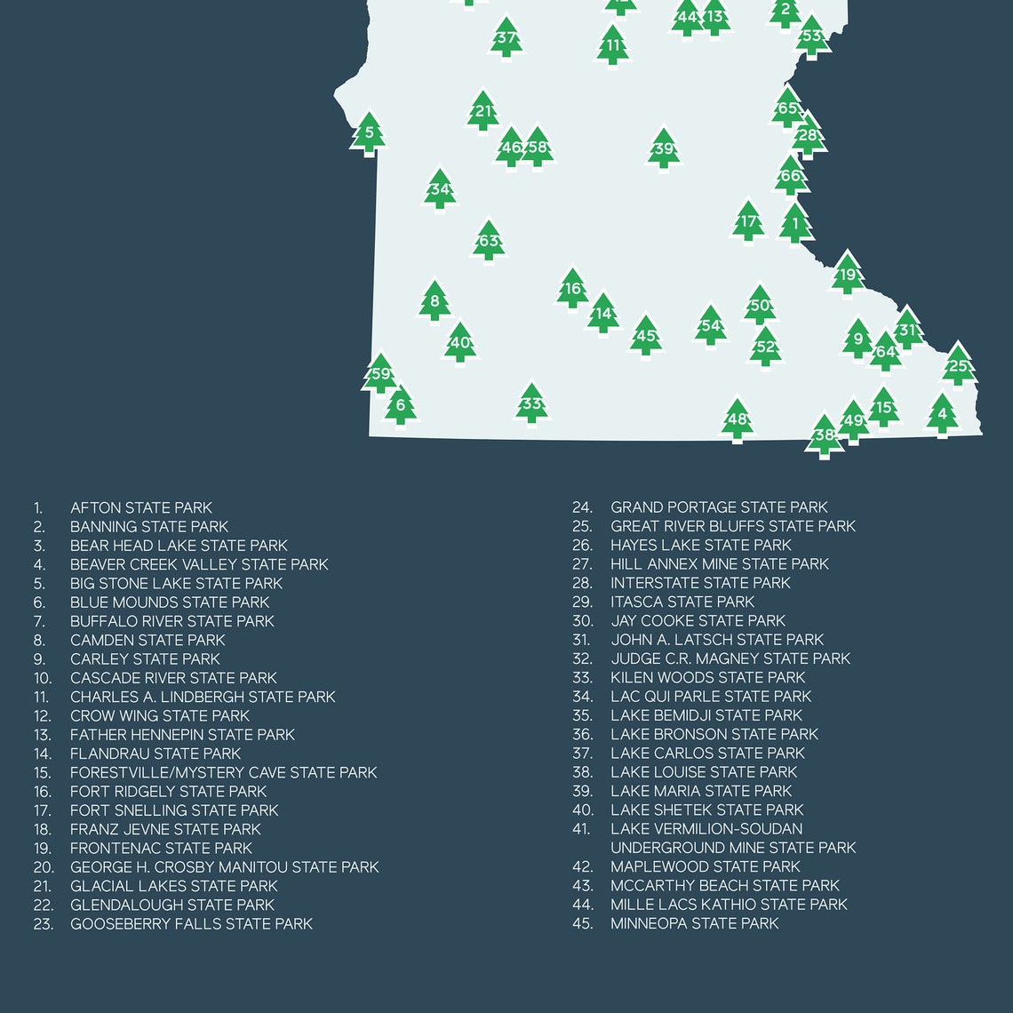Minnesota State Parks Map Printable 16x20 Gift - Etsy