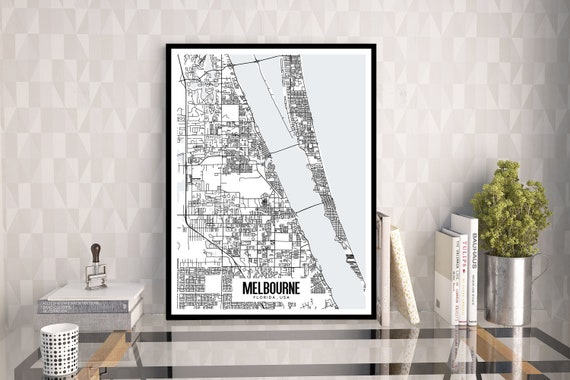 Melbourne Florida map printable, Melbourne FL map art, Melbourne wall art, Florida wall decor, Printable beach art, beach house decor