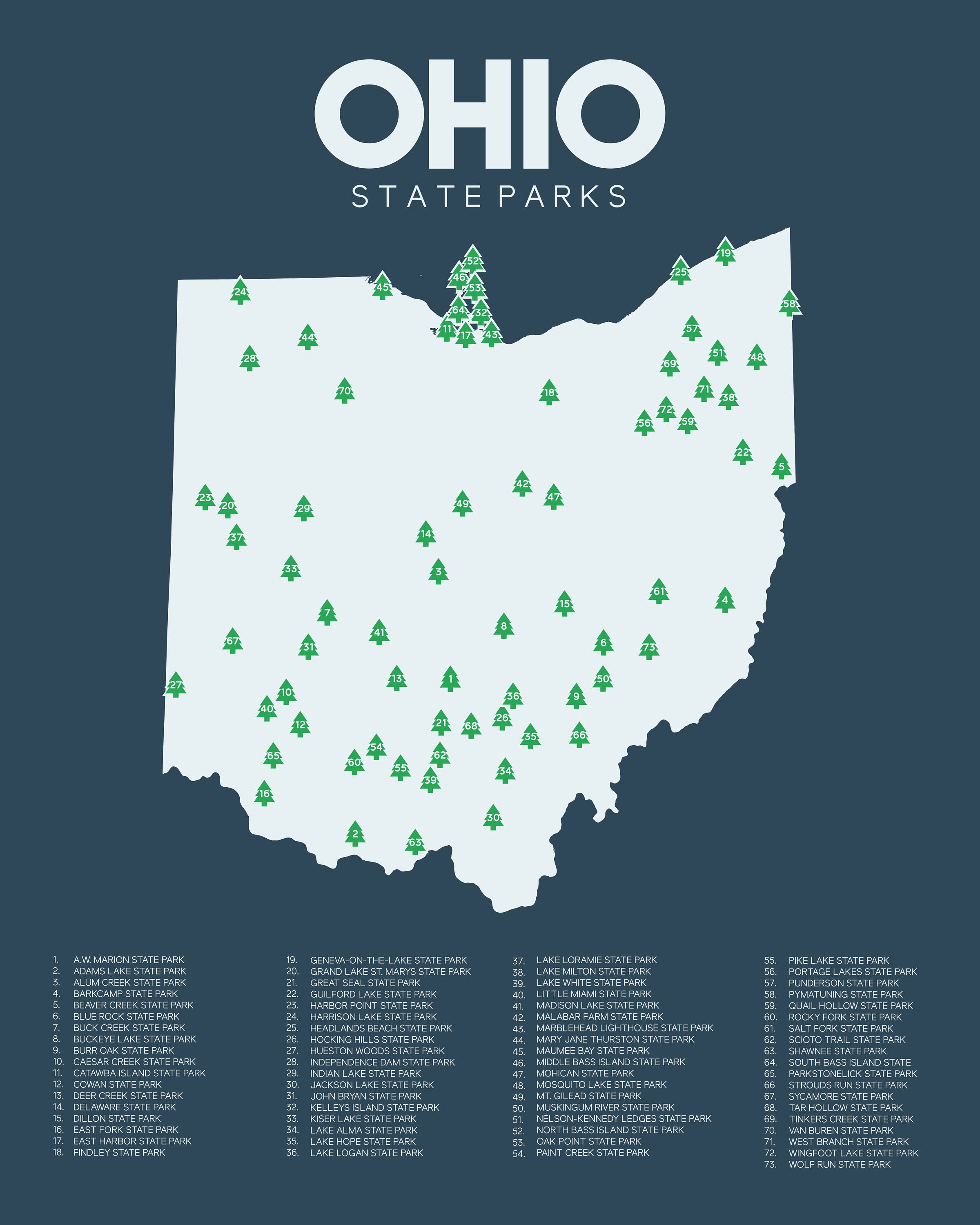 Ohio State Parks Map Printable 16x20 Gift for Etsy